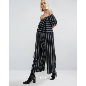 ASOS WHITE Off Shoulder Stripe Wide Leg Jumpsuit